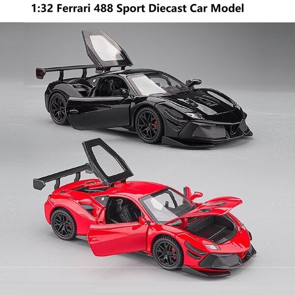 1:32 Alloy Ferrari 488 Super Sport Car Model &amp; Stand Sound Light Car Model Toy