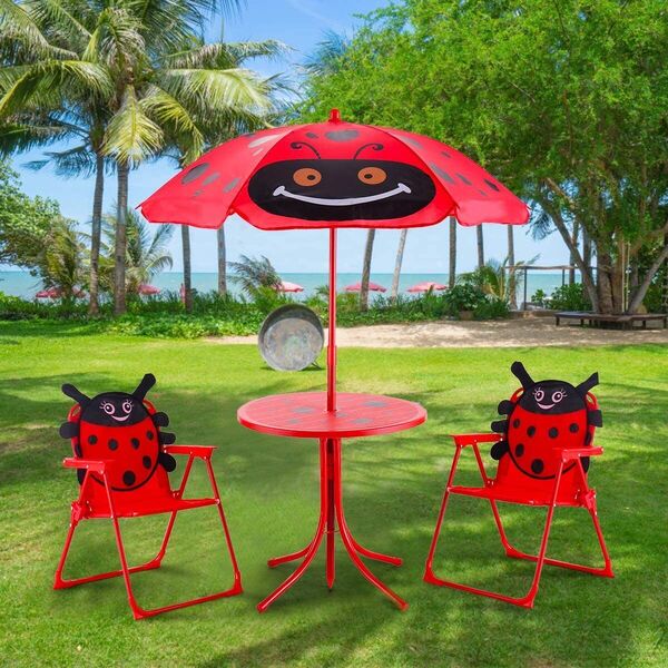 Kid Garden Furniture Patio Table Chair Umbrella Set Folding Indoor Outdoor 4 Pcs