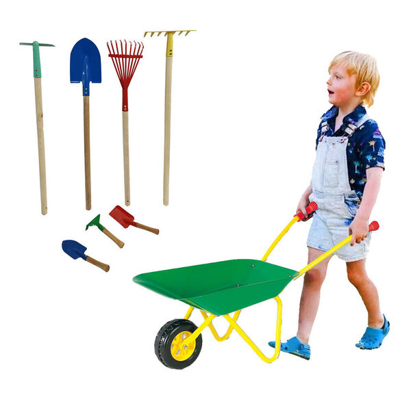 8pcs Kid Wheelbarrow Garden Cleaning Tool Set Real Working &amp; Pretend Play Toy