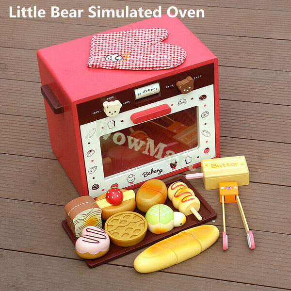 Kid Wooden Pretend Play Toy Kitchen Bakery Microwave Oven Bread Patisserie  Set