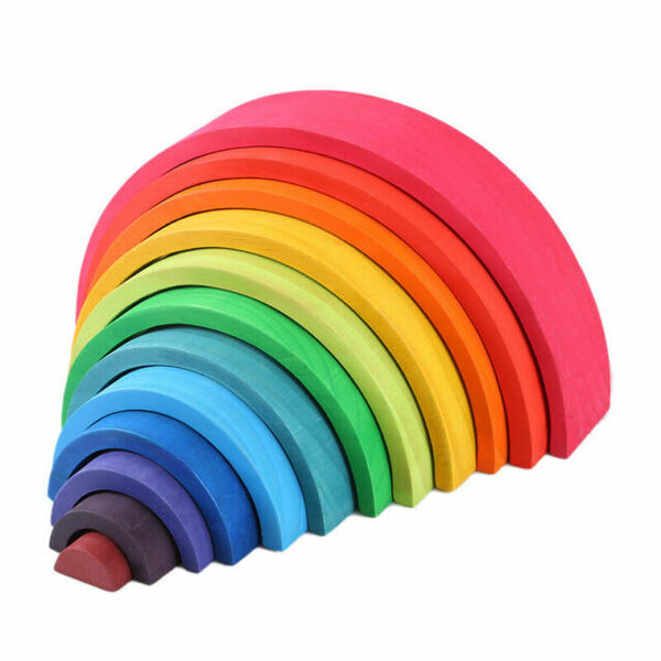 Wood Montessori Education Toy Rainbow Semicircle Arch 12pc Stacking  Block 35cm