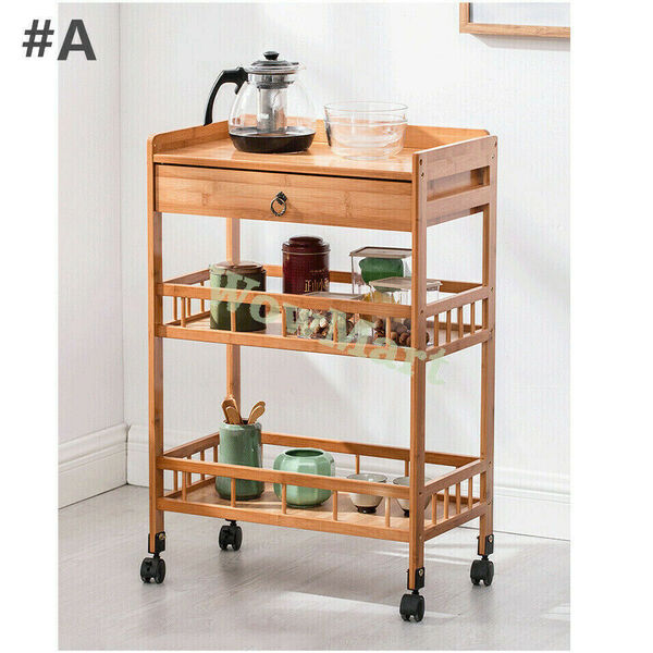 Bamboo Kitchen Beauty Salon Spa Deep Shelf Serving Island Cart Utility Trolley