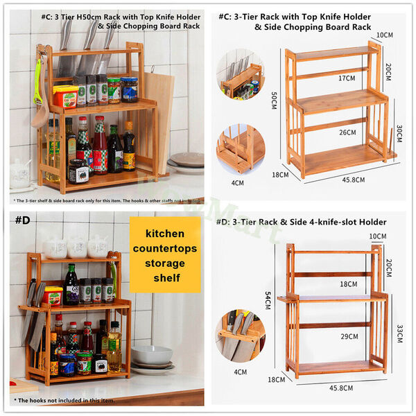 Kitchen Bamboo Spice Rack Corner Shelf Knife Chop Board Seasoning  Organizer 3-T