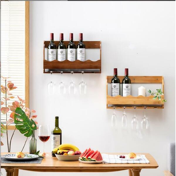 Bamboo Wall Mounted Wine Rack Bottle &amp; Glass Holder Storage Shelf Organizer