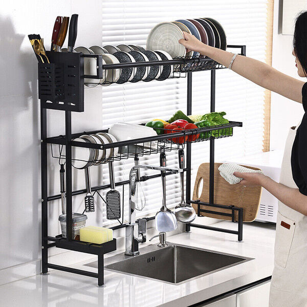 Extension Over Sink Dish Drying Rack Plate Drainer Kitchen Storage Organizer 