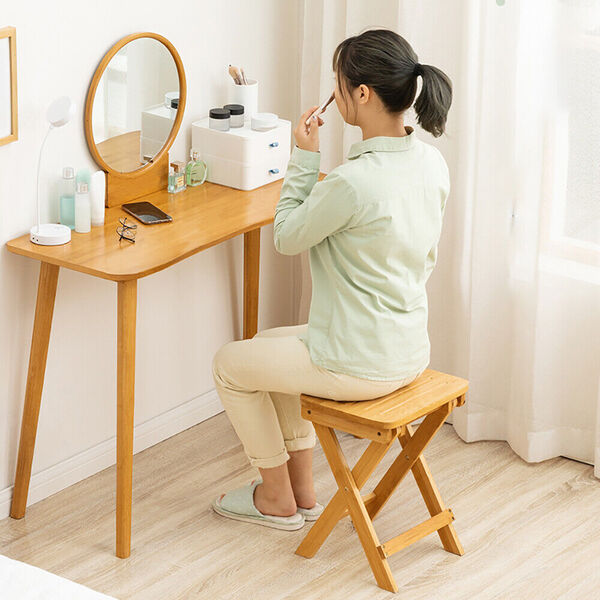 Wooden Pure Bamboo Makeup Dressing Table &amp; Vanity Mirror Dresser Desk 80-100cm