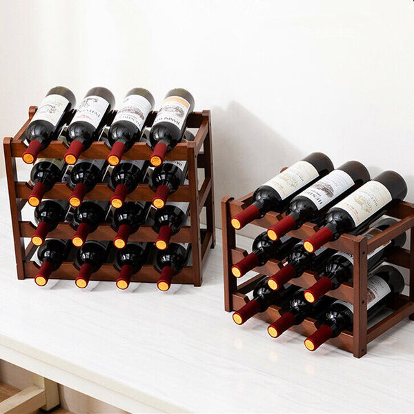 Bamboo Wooden Wine Storage Rack  12-16 Bottle Wine Organizer Display Stand