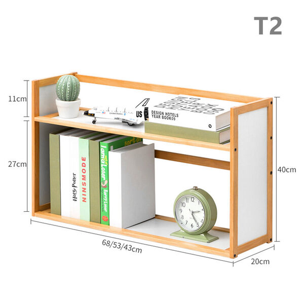 Bamboo Wooden Desk File Bookshelf Office Table Shelving Organizer 43-68cm  2-T