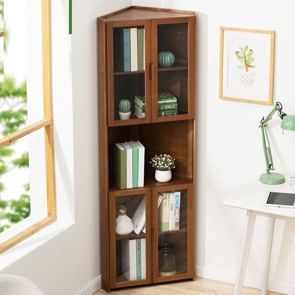 Bamboo Utility Shelf Unit Corner Cabinet Bookcase Pantry Cupboard Sideboard 4-5T