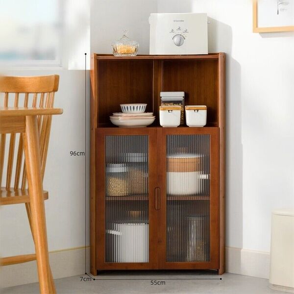 Bamboo Utility Shelf Unit Corner Cabinet Bookcase Pantry Cupboard Sideboard 3 T