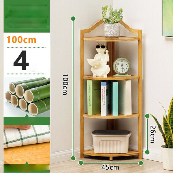 Wooden Kitchen Study Bathroom Bamboo Corner 4-T Shelf Unit Organizer Freestand