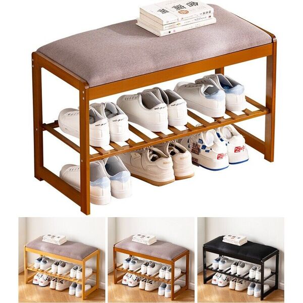 Bamboo Hallway Cushion Shoe Rack Shoe Changing Stool Bench Bed End Ottoman 70cm