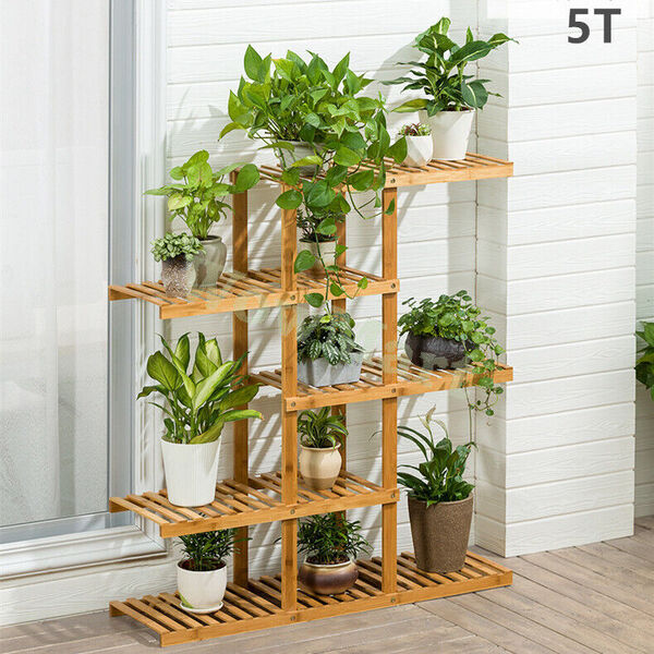 Bamboo Staorage Rack Shelf Organizer Flower Planter Stand Shelf 4-5 Tier