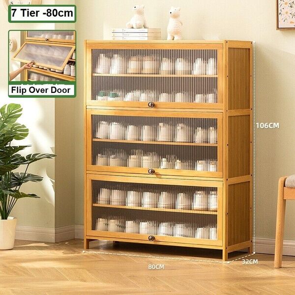 Wooden Bamboo Clear Door Shoe Cabinet Cupboard Sideboard Storage Organizer 7 T