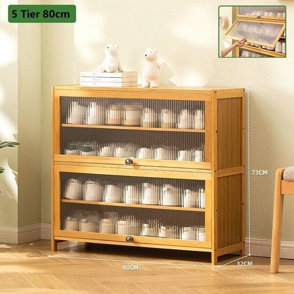 Wooden Bamboo Clear Door Shoe Cabinet Cupboard Sideboard Storage Organizer 5 T