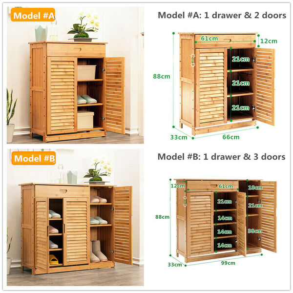 Bamboo Shoe Cabinet Shoe Rack Storage Organizer Drawer Wooden Pantry Cabinet