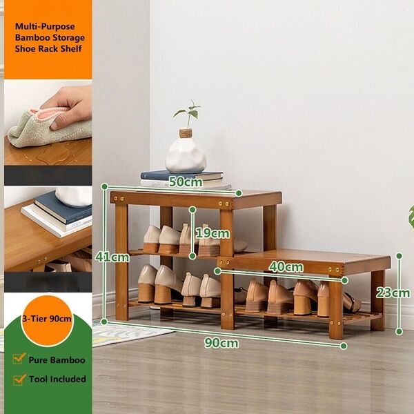 Wooden Bamboo Shoe Rack Storage Shelf Organizer Shoe Changing Stool Bench Seat