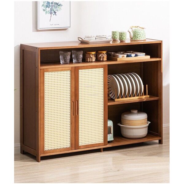 Bamboo Mesh Door Utility Cabinet Bookcase Pantry Cabinet Cupboard Sideboard