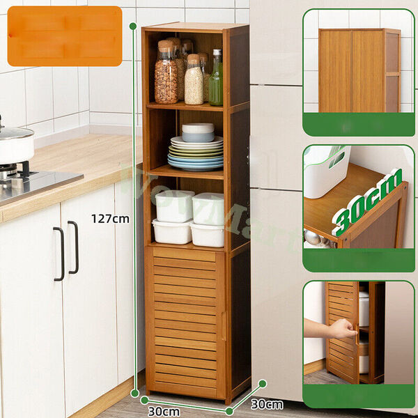 Bamboo Wooden Narrow Slimline Storage Tower Tall Cabinet Pantry Cupboard 5-Tier