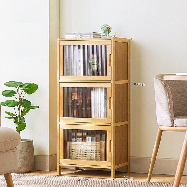 Bamboo Slimline Corner Utility Cabinet Bookcase Pantry Cupboard Sideboard 3 Tier