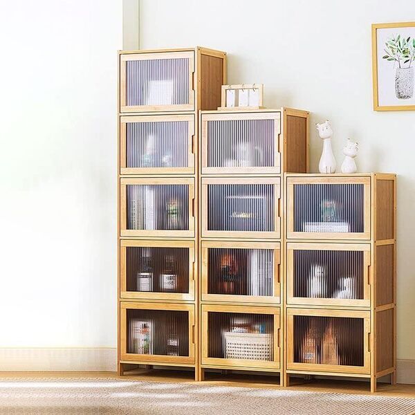 Bamboo Slimline Corner Utility Cabinet Bookcase  Pantry Cupboard Sideboard 3-5 T