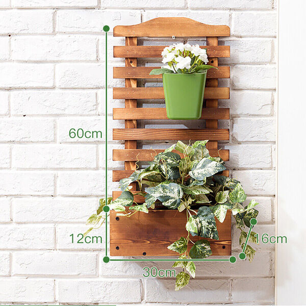 Wood Grid Wall Mounted Decor Flower Pot Holder Hanging Planter Vine Fram Panel