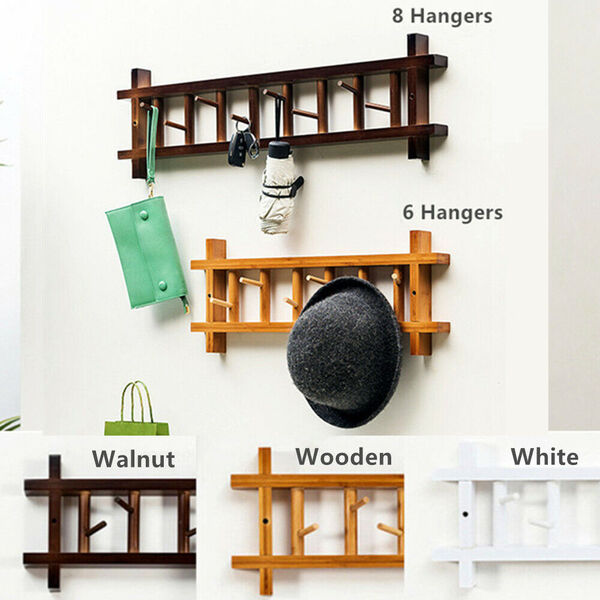 Bamboo Swivel Wall Mount Hook Coat Hat Rack Hanger Entryway 60-80 cm