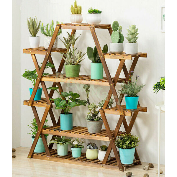 Indoor Outdoor Garden Solid Wooden Plant Stand Planter Flower Pot Shelf 89x110cm