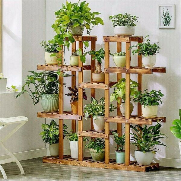 Wood Flower Plant Stand Planter Pot Shelf Bonsai Artwork Storage Rack Organizer