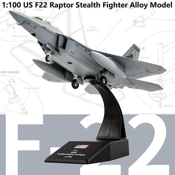 1:100 US F-22 Raptor Stealth Attacker Fighter Alloy Metal Military Plane Model