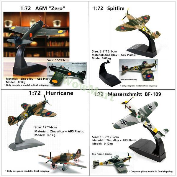 WWII Military Fighter Plane Model Zero Spitfire Hurricane BF109 AK-3 Swordfish