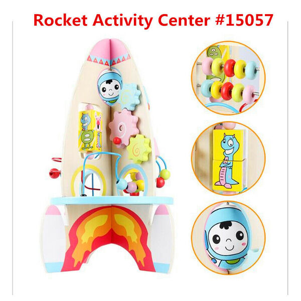 12M+ Kid Toddler 6-In-1 Spaceship Rocket Activity Wooden Early Education Toy