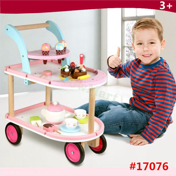 New Deluxe Kid Wooden Pretend Play Toy Dessert Tea Cart Set &amp; Accessories