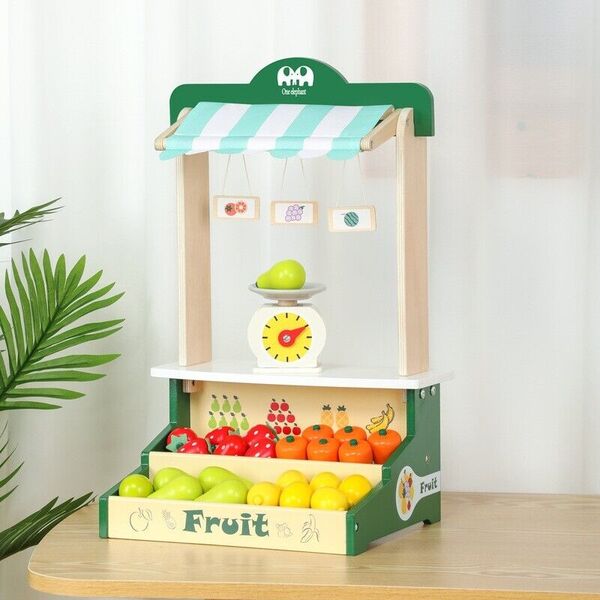 Kid Wooden Pretend Roll Play Toy Fruit Shop Stand &amp; Scale Set 30pcs