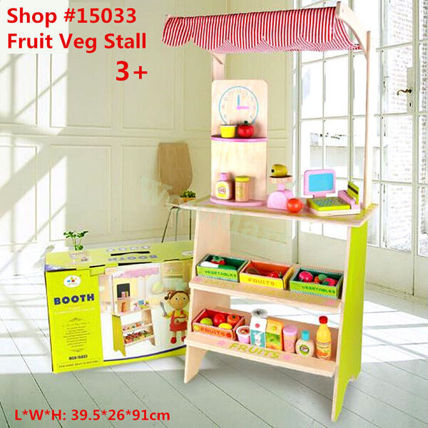 New Deluxe Kid Wooden Pretend Toy Fruit Shop Grocery Store Stall &amp; Accessories