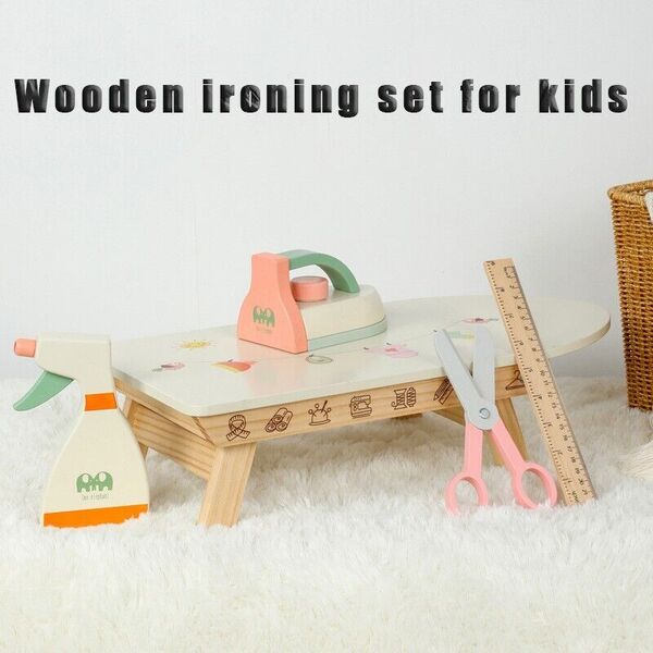 Kid Wooden Pretend Play Toy Ironing Board Set Kid Iron Spay Bottle Laundry Toy