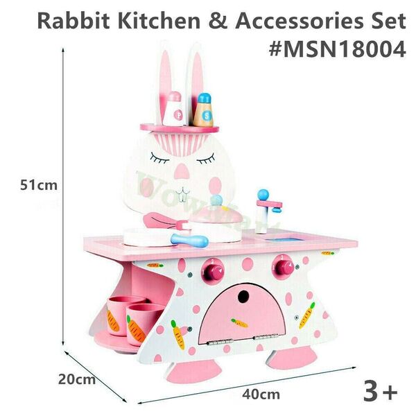 Deluxe Kid Pretend Toy Wooden Kitchen Cooking Table Accessories Set 3+