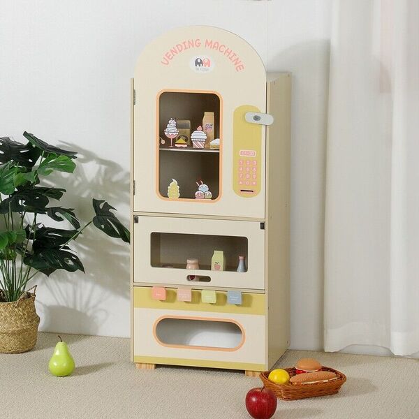 Kid Wooden Vending Machine Fridge Set Grocery Store Shopping Pretend Play Toy