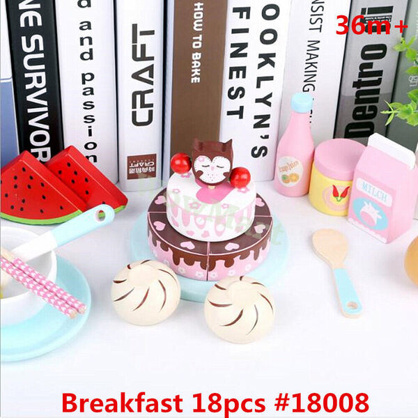 New Classic Kid Wooden Pretend Food Toy 18pcs Breakfast Set #18008