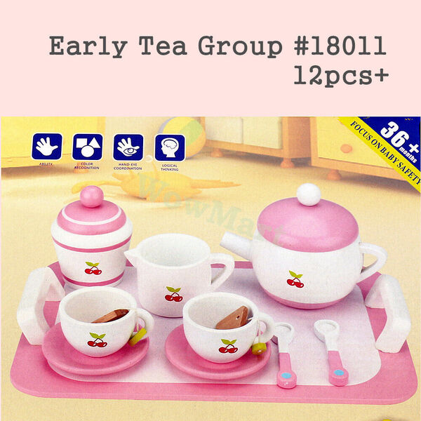 New Classic Kid Wooden Pretend Food Toy 12pcs Tea Set #18011