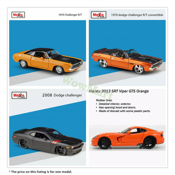 Maisto 1:24 Alloy Diecast US Muscle Car Model Chrysler Dodge Challenger Viper