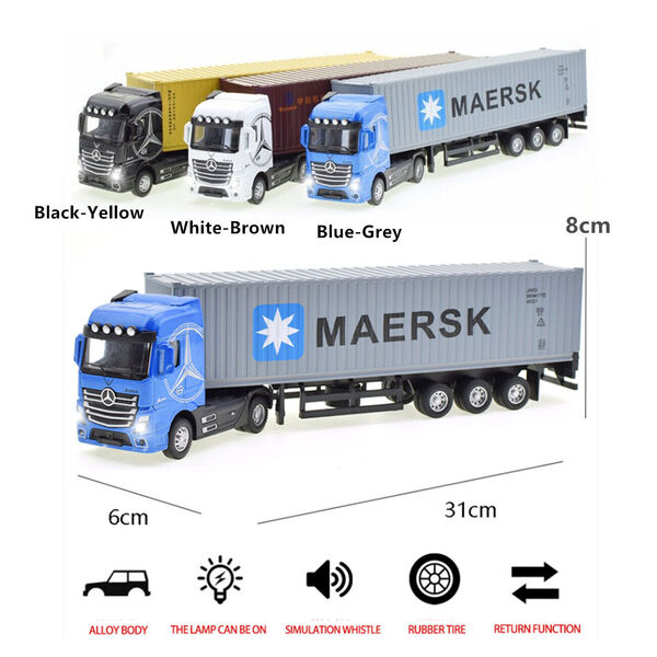 1:50 Diecast Mercedes-Benz Semi Trailer &amp; Container Truck Model Toy Light Sound