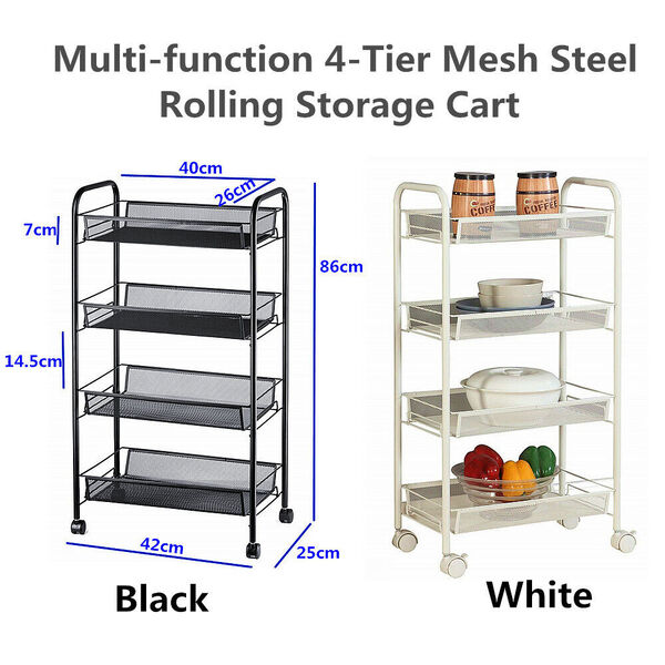 All-purpose Multi-function 4 Tier Mesh Steel Wire Basket Rolling Storage Cart