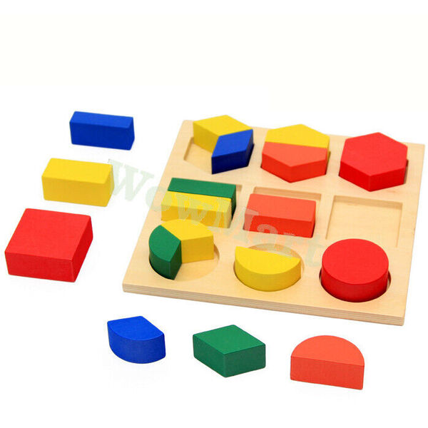 Kid Montessori Wooden Toy Colorful Geometry Shape Cognition 3D Puzzle Board