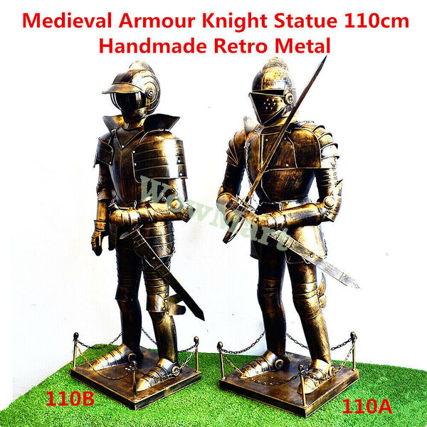 Handmade Retro Metal Medieval Armour Soldier Warrior Knight Statue 110cm