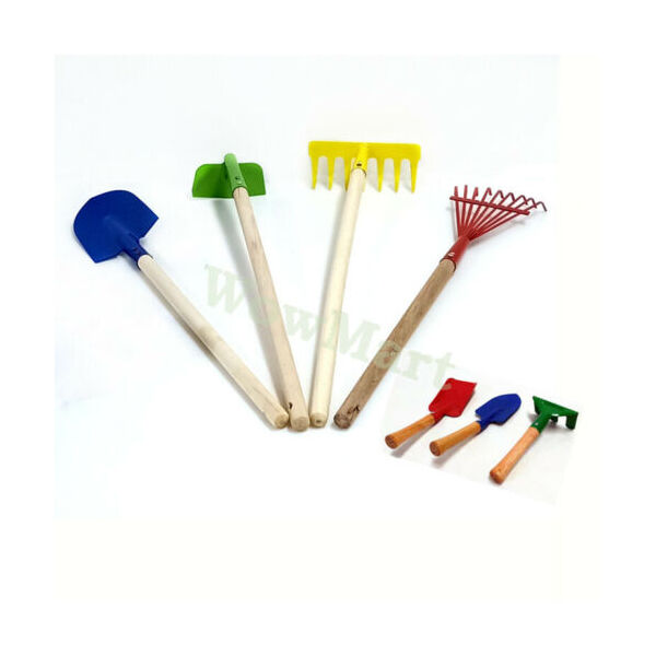 Kid Pretend Toy Metal Garden Tool Shovel Plow Rake 7Pc Set 20-70cm Real Working