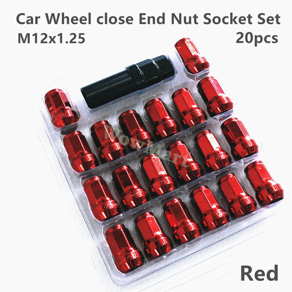 Forged Steel Car Wheel Close End 20 Pcs Lug Nut Socket Set Cap M12 x 1.25 Red