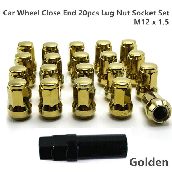 Forged Steel Car Wheel Close End 20 Pcs Lug Nut Socket Set Cap M12 x 1.5 Golden