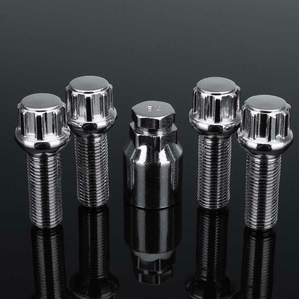 Alloy Wheel Nut Bolt Lug Stud &amp; Socket 5pc Lock Set Radius Seat M12 x 125/1.5