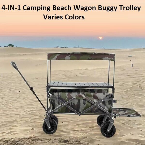 4-IN-1 All Terrain Beach Wagon Cart Camping Table Bed Canopy Buggy Cart Off-Road